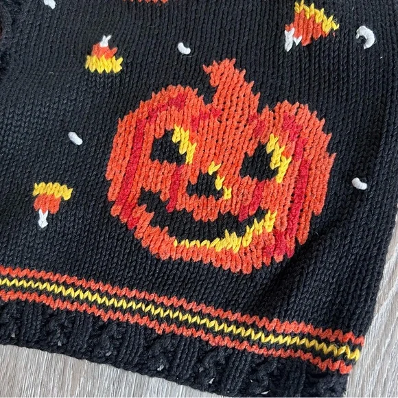 Vintage Halloween Sweater Vest Black Orange Pumpkins - Picture 6 of 13